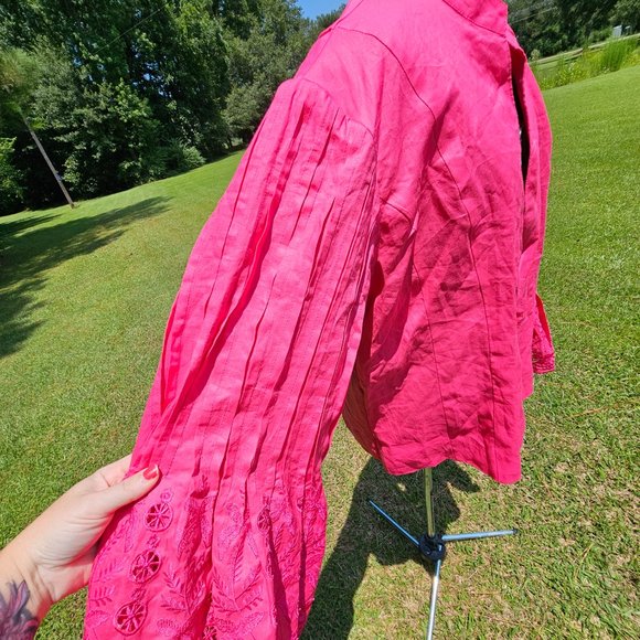 Vintage Plus Size 26 Hot Pink Lace Bell Sleeve Blazer Suit Jacket by Elizeh - Picture 5 of 12